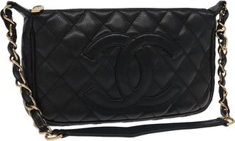 Chanel Timeless Cc Chain Pochette Quilted Caviar Black Leather Bag (Pre-Owned)