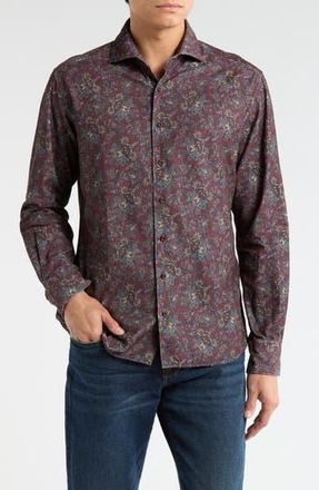 Eterna Modern Fit Corduroy Button Front Shirt in Dark Red at Nordstrom Rack, Size 16.5 - L