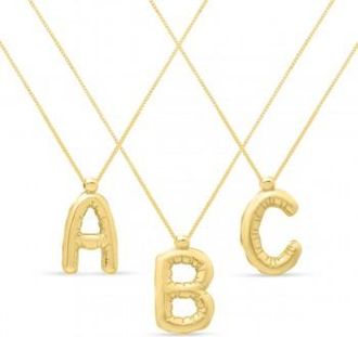 Allurez Personalized Helium Balloon Initial Letter Charm Pendant Necklace 14K Yellow Gold