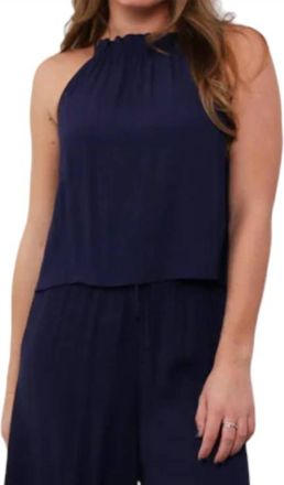 bobi Gathered Halter Neck Top In Navy