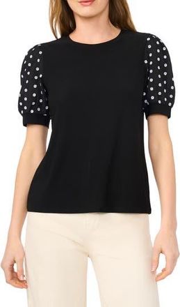 CeCe by Cynthia Steffe Embroidered Puff Sleeve Top in Rich Black at Nordstrom Rack, Size X-Large