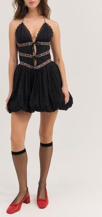 For Love & Lemons McKinley Embroidered Detail Cotton Minidress in Black at Nordstrom Rack, Size X-Large