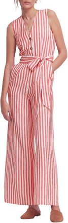Boden Laura Stripe Linen Jumpsuit in Red Stripe at Nordstrom, Size 10