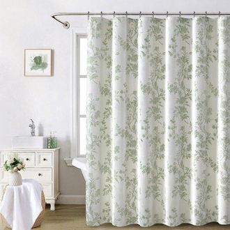 OEM Cortina De Ducha Verde Salvia De 182 X 182 Cm (72 X 72 Pulgadas), Algod&oacute;n Con Estampado Floral Estilo Cottagecore, Impermeable Y Elegante