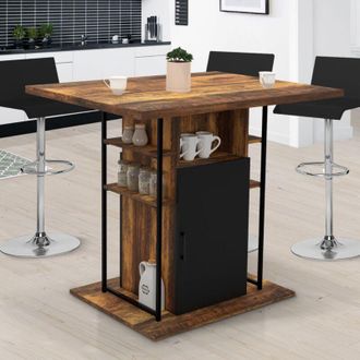 IDMarket Isla Central Hawkins Ugo 110 Cm Efecto Madera Negra Y Oscura Con Armarios De Dise&ntilde;o Industrial
