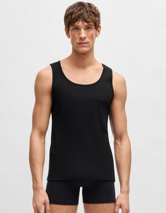 HUGO BOSS Mens BOSS Orange Mens Cotton Tank Tops with Embroidered Logos - Black 001 - Size: 40/Regular