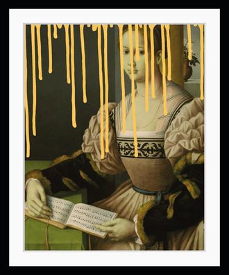 Queence Bild »Leonie mit Farbklecks« Bilder von Frauen Frau Gemälde Historische Persönlichkeiten Kunst HD Premium Poster-Druck inkl. Holzrahmen