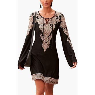 Lascana Womens Lace Up Dress in Black Printed at Nordstrom, Size 14