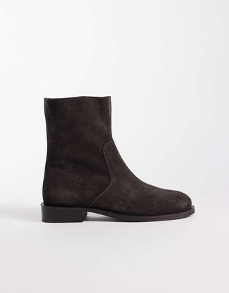 Asos Alma stivaletti bassi eleganti in camoscio color cioccolato-Marrone