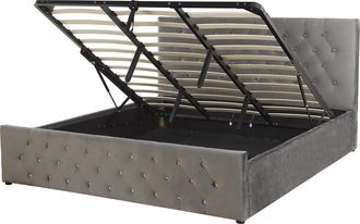 Beliani Cama Doble Tapizada En Terciopelo Gris 180 X 200 Cm Con Almacenamiento Cabecero Acolchado Amiens