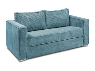 Vente-Unique Divano Letto 4 Posti Express In Velluto A Coste Blu Turchese Con Seduta Memory Foam - Rete A Doghe Larghe 160 Cm - Materasso 22 Cm Memory Foam - Loret