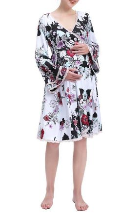 Kimi + Kai Gini Lounge Maternity Robe in White at Nordstrom, Size X-Small