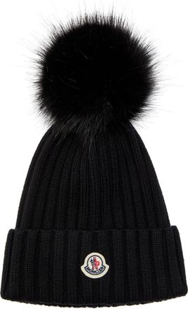Moncler Ribbed Wool Bobble hat - Black - One Size
