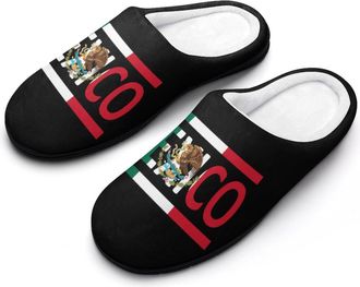 Generic Mexican Flag Funny Mens Cotton Slippers Soft Non-Slip Rubber Sole House Slipper Indoor Outdoor