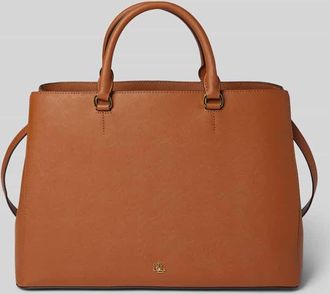 Lauren Ralph Lauren Lederhandtasche mit Label-Print Modell HANNA in Cognac, Gr&ouml;&szlig;e 1