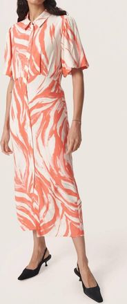 Soaked In Luxury Wynter Midi Half Sleeve Shirt Dress In Hot Coral Wave