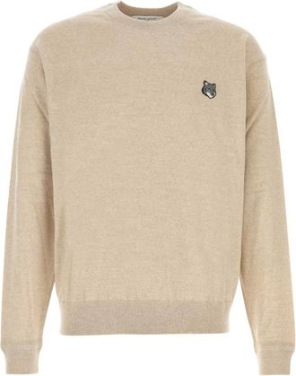 Maison Kitsun&eacute; Sand Wol Trui - Heren - Ronde hals truien - Beige - S - Wol - Truien & Vesten