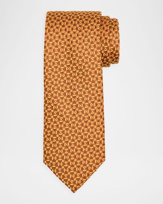 Charvet Mens Jacquard Woven Geometric Silk Tie
