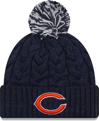 New Era Womens NFL Official Cozy Cable Knit Cuff Pom Beanie Hat, Chicago Bears, One Size