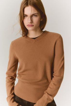 H&M V-neck Jumper in Dark Beige at Nordstrom, Size Xx-Large
