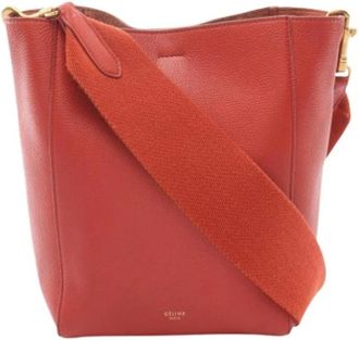 Celine Pre-owned Bucket Bags, female, Red, Size: ONE SIZE Pre-owned Sangle Bucket Small Leather Shoulder Bag