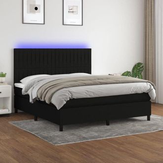 vidaXL Vidaxl - Cama Box Spring Colch&oacute;n Y Luces Led Tela Negro 160x200 Cm