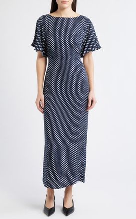 Reformation Maeva Polka Dot Flutter Sleeve Midi Dress in Dream Dot at Nordstrom, Size 10