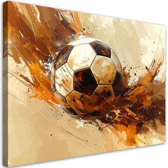 Feeby Cuadro En Lienzo, F&uacute;tbol Sobre Fondo Beige, 100x70