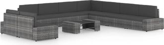 vidaXL Juego Muebles De Jard&iacute;n 10 Pzas Y Cojines Rat&aacute;n Sint&eacute;tico Gris Vidaxl