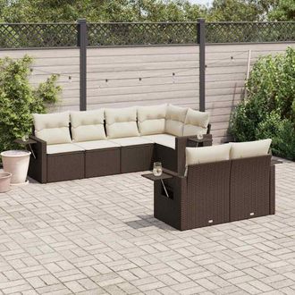 vidaXL Juego De Sof&aacute;s De Jard&iacute;n 7 Piezas Con Cojines Rat&aacute;n Pe Marr&oacute;n Vidaxl