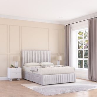 Sloomy Madison Plush Velvet Memory Foam Bed Set With 4 Drawers, Mattress & Headboard in Silver | Size: Small Double
