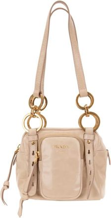Prada Tassen, Dames, Beige, ONE Size, Leer, Schoudertas