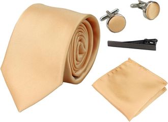 PAUL ANDREW Satin Silk Tie Pocket Square Cuff Links Shiny