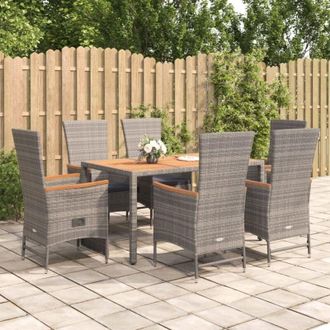 vidaXL Set Comedor Jard&iacute;n 7 Pzas Y Cojines Rat&aacute;n Sint&eacute;tico Gris Vidaxl