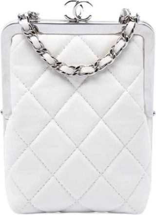 Chanel Pre-owned Quilted Crossbody Bag - Dames - Vintage Clutch - Wit - ONE Size - Leer - Vintage