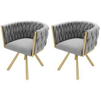 Urban Meuble Juego de 2 sillas de comedor de terciopelo gris con patas doradas