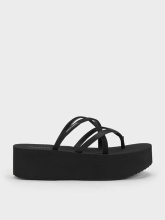 Charles & Keith Levy Satin Strappy Flatform Sandals