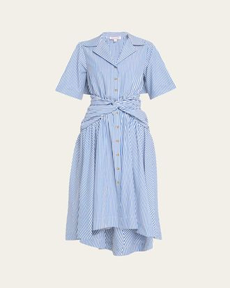 Rosie Assoulin Striped Tie High-Low Shirtdress