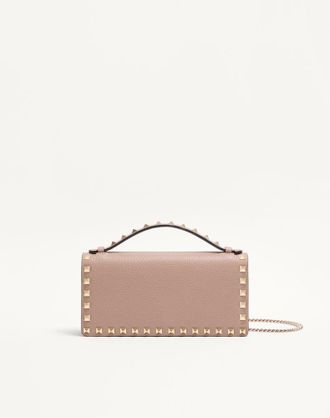 Valentino Garavani Portafoglio Con Catena Rockstud In Vitello Granato Donna POUDRE UNI