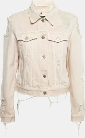J Brand Cream Distressed & Ripped Denim Buttoned Jacket L