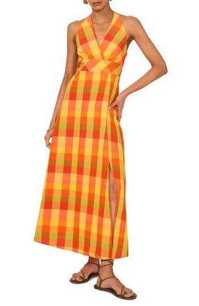 1.State Check Halter Maxi Dress in Raspberry Rose at Nordstrom Rack, Size Small