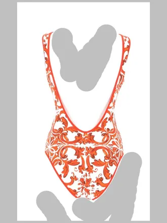 Dolce & Gabbana Maiolica Print One-Piece Swimsuit - Orange