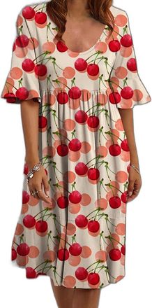 Generic Womens Summer Short Dress 2025 Ruffled Sleeve Down Casual Loose Long Beach Printed Sundress Travel Vacation Outfits