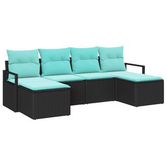 vidaXL Juego De Sof&aacute; 6 Pcs Negro Rat&aacute;n Sint&eacute;tico Vidaxl