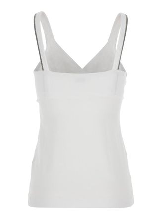 Brunello Cucinelli Womens Top V-Neck White Cotton Tops
