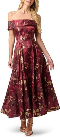 Adrianna Papell Off the Shoulder Fit & Flare Cocktail Dress in Burgundy/gold at Nordstrom, Size 10