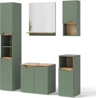 Vicco Conjunto de muebles de baño Marelle, Verde/Artesano, 5 Teile