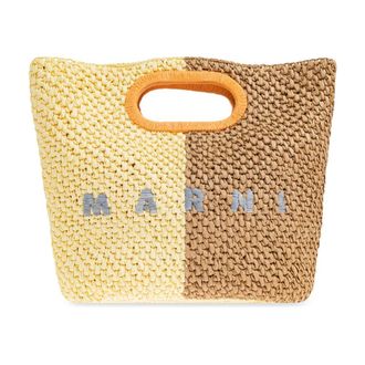 Marni Handbags, female, Beige, Size: ONE SIZE Woven Tote Bag with Logo Detail