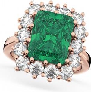 Allurez Emerald Cut Emerald & Diamond Lady Di Ring 14k Rose Gold (5.68ct)