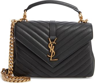 Saint Laurent Medium College Matelass&eacute; Leather Shoulder Bag in 1000 Nero at Nordstrom